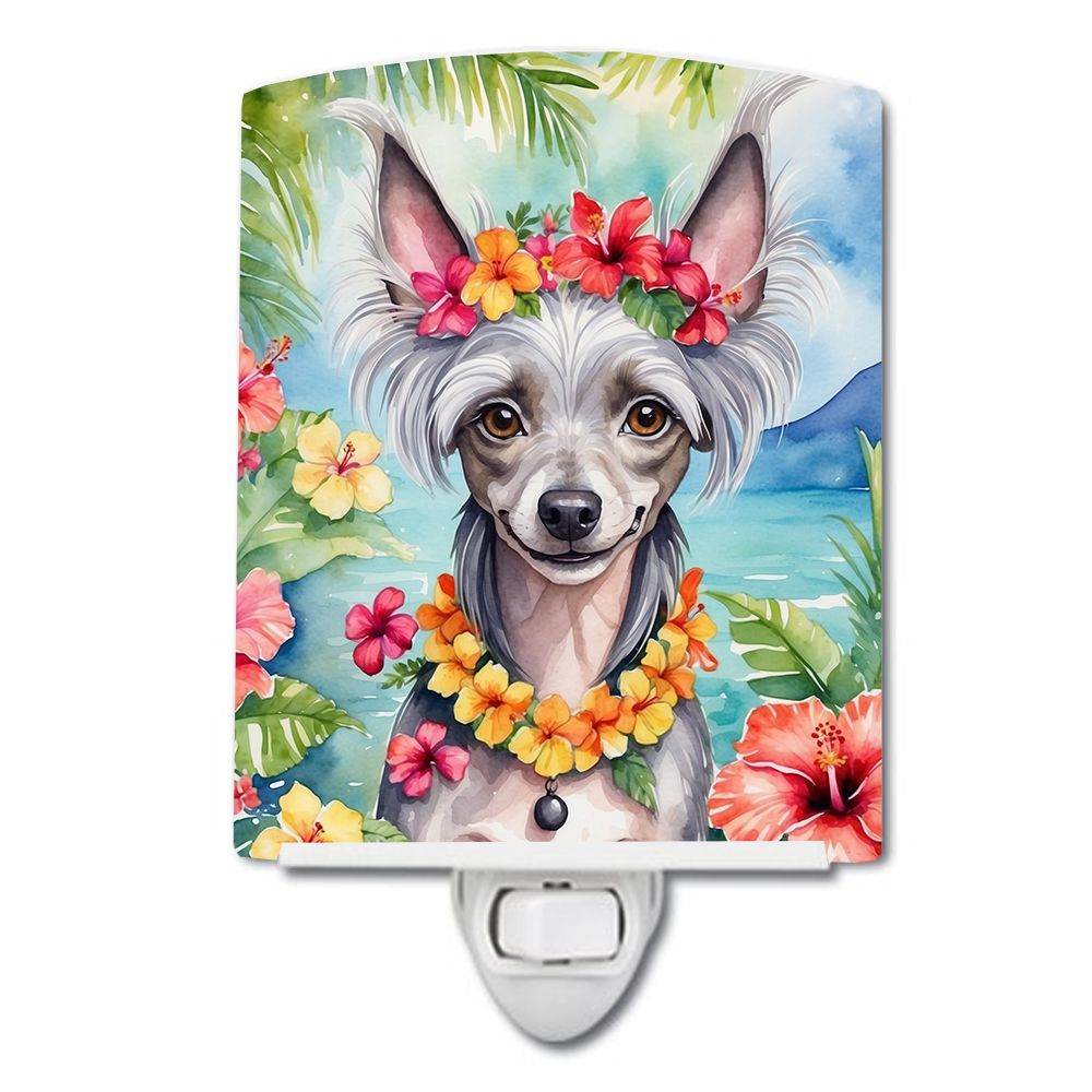 NEW Chinese Crested Luau Ceramic Night Light Compact, UL-Certified, Ideal for Bedroom, Bathroom, Nursery, Hallway, Kitchen, 6x4x