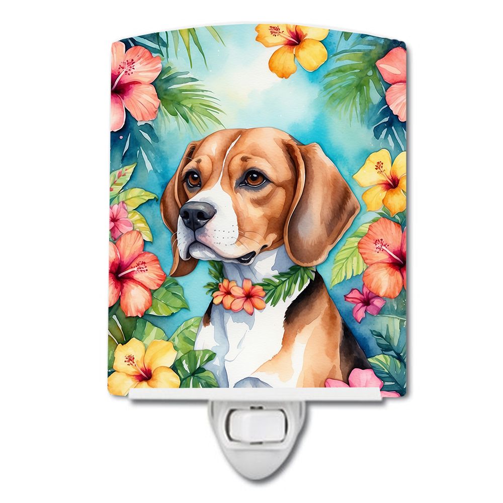 NEW Beagle Luau Ceramic Night Light Compact, UL-Certified, Ideal for Bedroom, Bathroom, Nursery, Hallway, Kitchen, 6x4x3, Multic