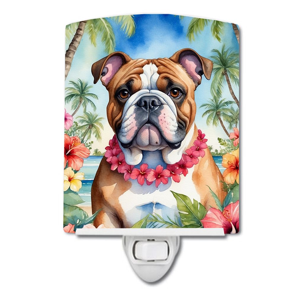 NEW English Bulldog Luau Ceramic Night Light Compact, UL-Certified, Ideal for Bedroom, Bathroom, Nursery, Hallway, Kitchen, 6x4x