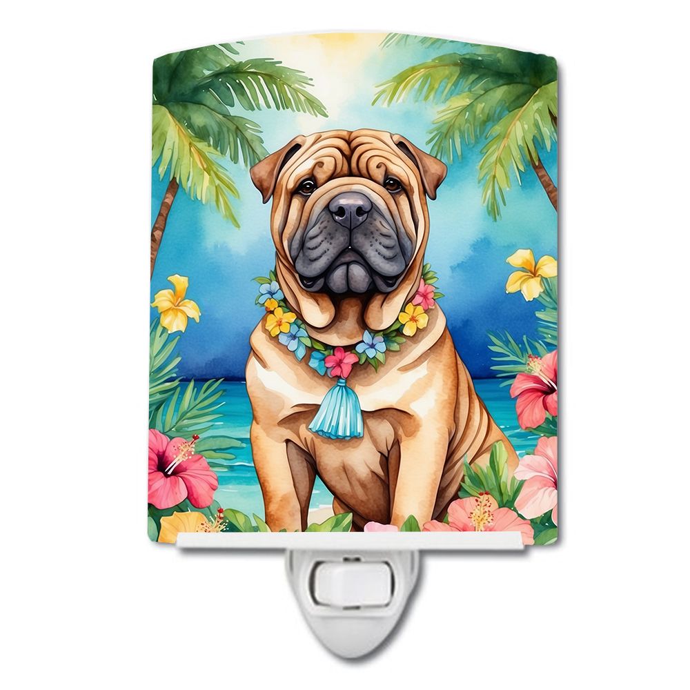 NEW Shar Pei Luau Ceramic Night Light Compact, UL-Certified, Ideal for Bedroom, Bathroom, Nursery, Hallway, Kitchen, 6x4x3, Mult