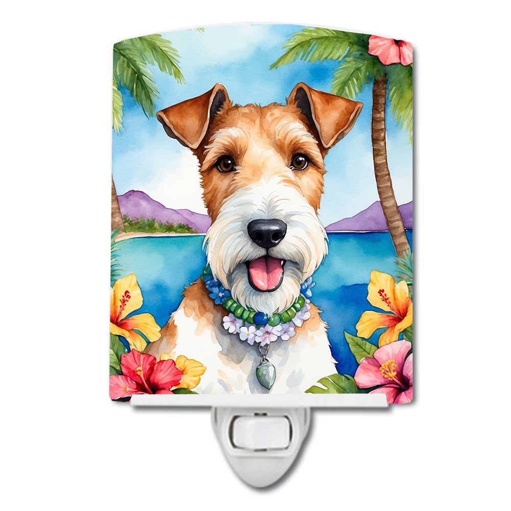 NEW Fox Terrier Luau Ceramic Night Light Compact, UL-Certified, Ideal for Bedroom, Bathroom, Nursery, Hallway, Kitchen, 6x4x3, M