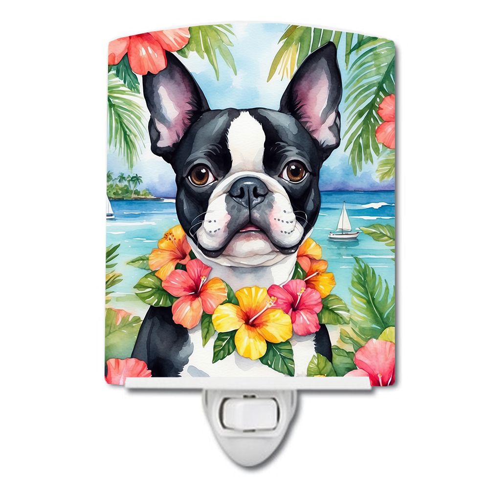 NEW Boston Terrier Luau Ceramic Night Light Compact, UL-Certified, Ideal for Bedroom, Bathroom, Nursery, Hallway, Kitchen, 6x4x3