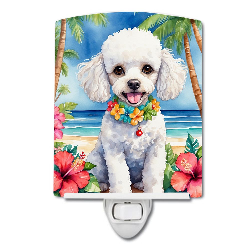 NEW White Poodle Luau Ceramic Night Light Compact, UL-Certified, Ideal for Bedroom, Bathroom, Nursery, Hallway, Kitchen, 6x4x3, 