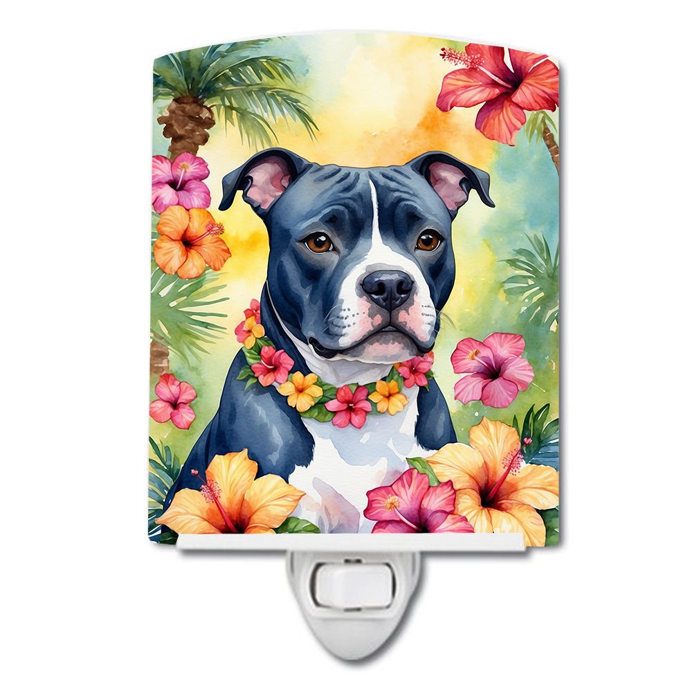 NEW Staffordshire Bull Terrier Luau Ceramic Night Light Compact, UL-Certified, Ideal for Bedroom, Bathroom, Nursery, Hallway, Ki