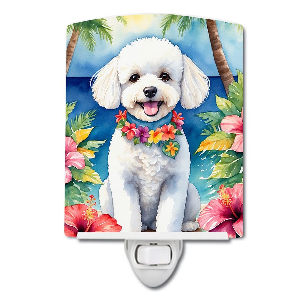 NEW Bichon Frise Luau Ceramic Night Light Compact, UL-Certified, Ideal for Bedroom, Bathroom, Nursery, Hallway, Kitchen, 6x4x3, 