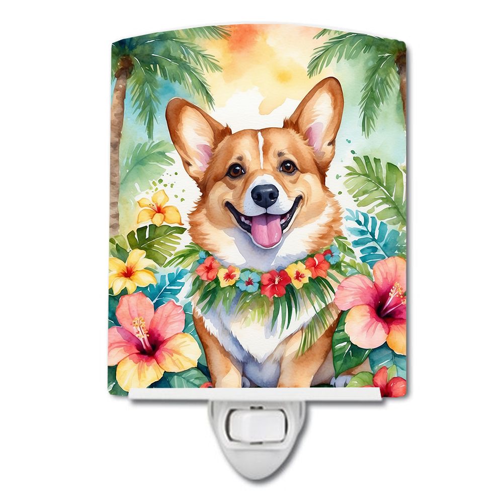 NEW Corgi Luau Ceramic Night Light Compact, UL-Certified, Ideal for Bedroom, Bathroom, Nursery, Hallway, Kitchen, 6x4x3, Multico