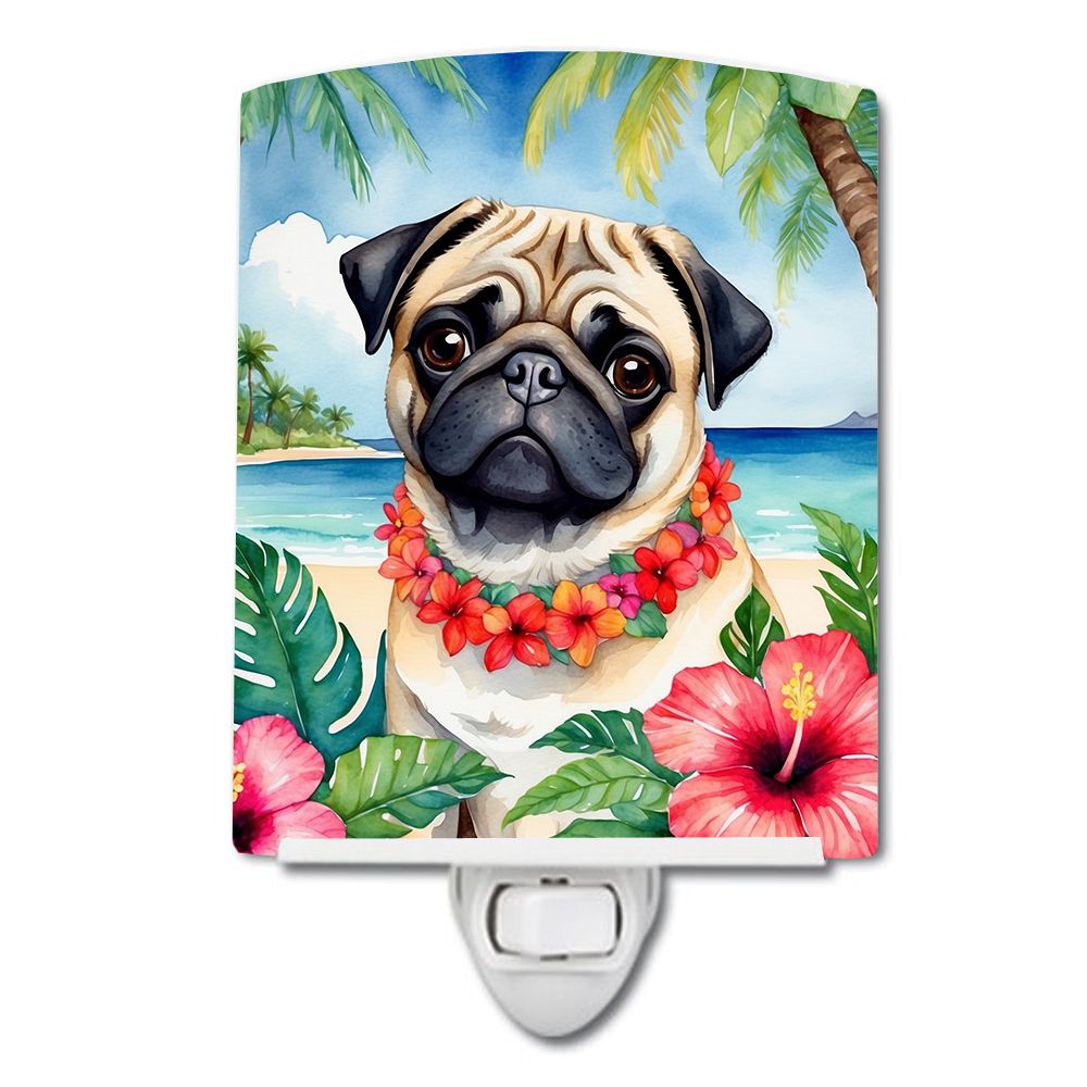 NEW Pug Luau Ceramic Night Light Compact, UL-Certified, Ideal for Bedroom, Bathroom, Nursery, Hallway, Kitchen, 6x4x3, Multicolo