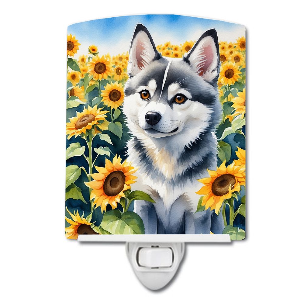 NEW Alaskan Klee Kai in Sunflowers Ceramic Night Light Compact, UL-Certified, Ideal for Bedroom, Bathroom, Nursery, Hallway, Kit