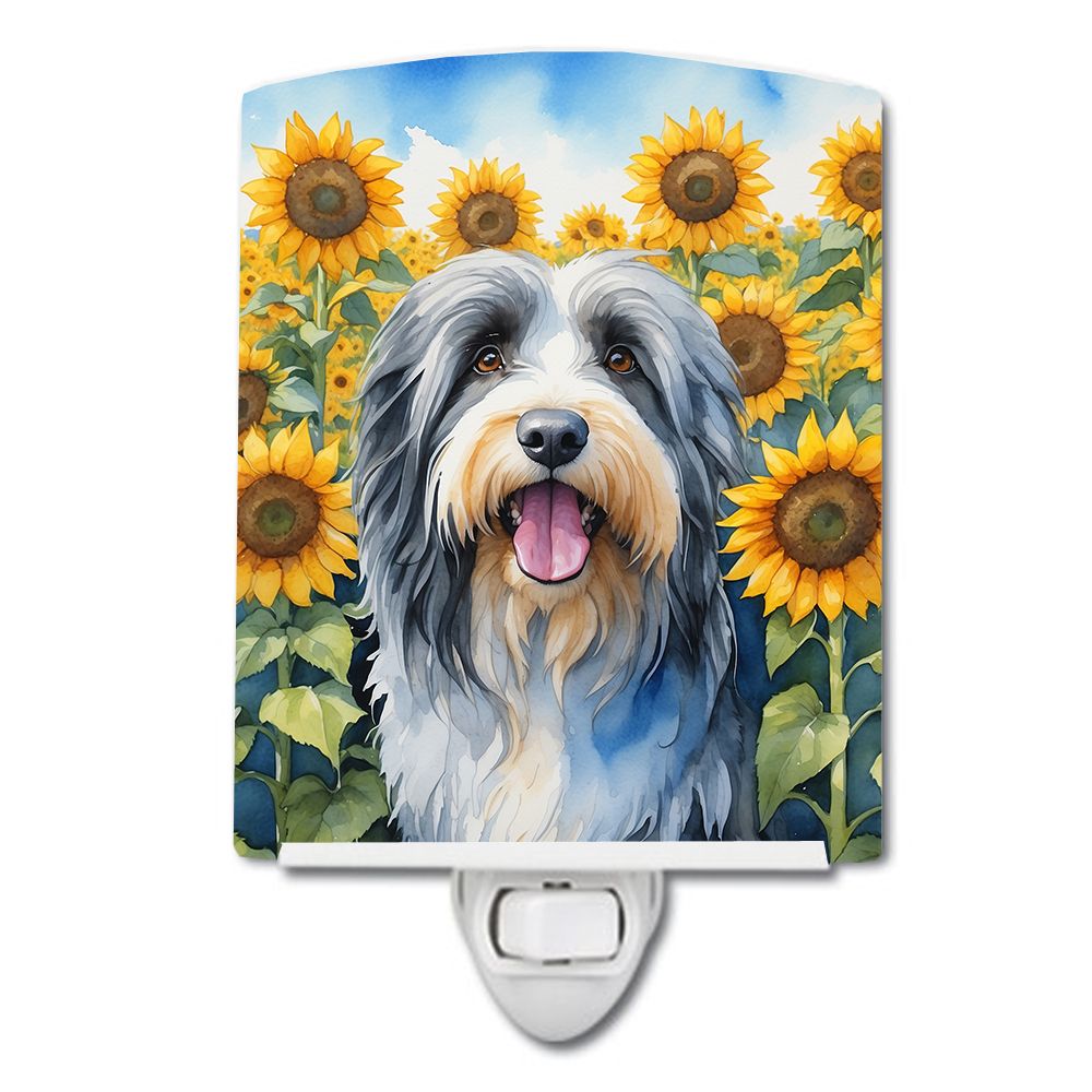 NEW Bearded Collie in Sunflowers Ceramic Night Light Compact, UL-Certified, Ideal for Bedroom, Bathroom, Nursery, Hallway, Kitch