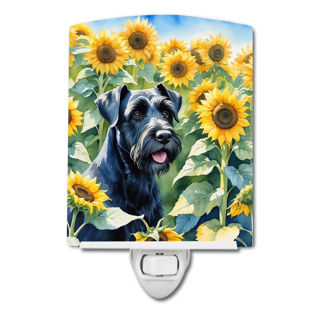 NEW Giant Schnauzer in Sunflowers Ceramic Night Light Compact, UL-Certified, Ideal for Bedroom, Bathroom, Nursery, Hallway, Kitc