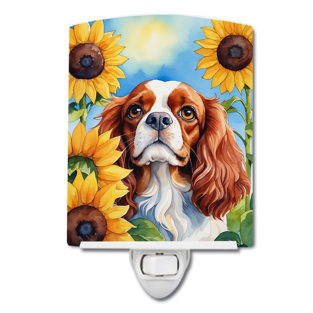NEW Cavalier Spaniel in Sunflowers Ceramic Night Light Compact, UL-Certified, Ideal for Bedroom, Bathroom, Nursery, Hallway, Kit
