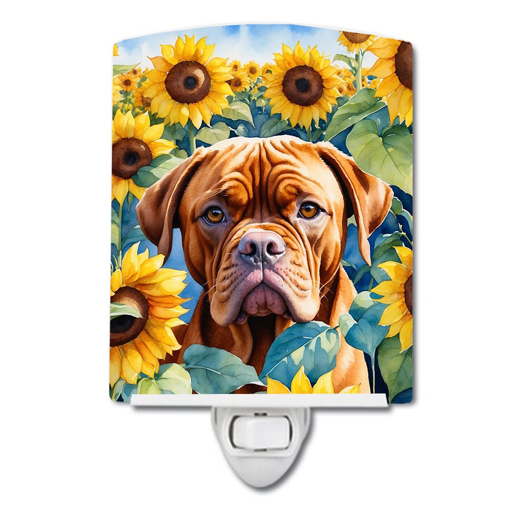 NEW Dogue de Bordeaux in Sunflowers Ceramic Night Light Compact, UL-Certified, Ideal for Bedroom, Bathroom, Nursery, Hallway, Ki