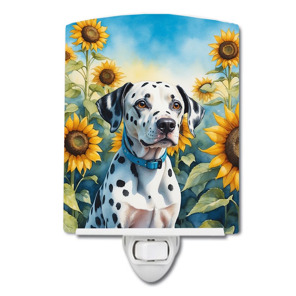 NEW Dalmatian in Sunflowers Ceramic Night Light Compact, UL-Certified, Ideal for Bedroom, Bathroom, Nursery, Hallway, Kitchen, 6