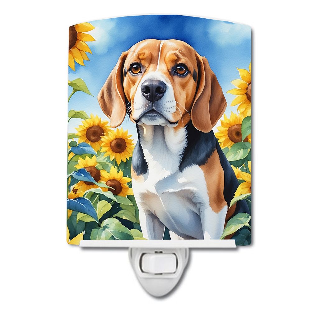NEW Beagle in Sunflowers Ceramic Night Light Compact, UL-Certified, Ideal for Bedroom, Bathroom, Nursery, Hallway, Kitchen, 6x4x