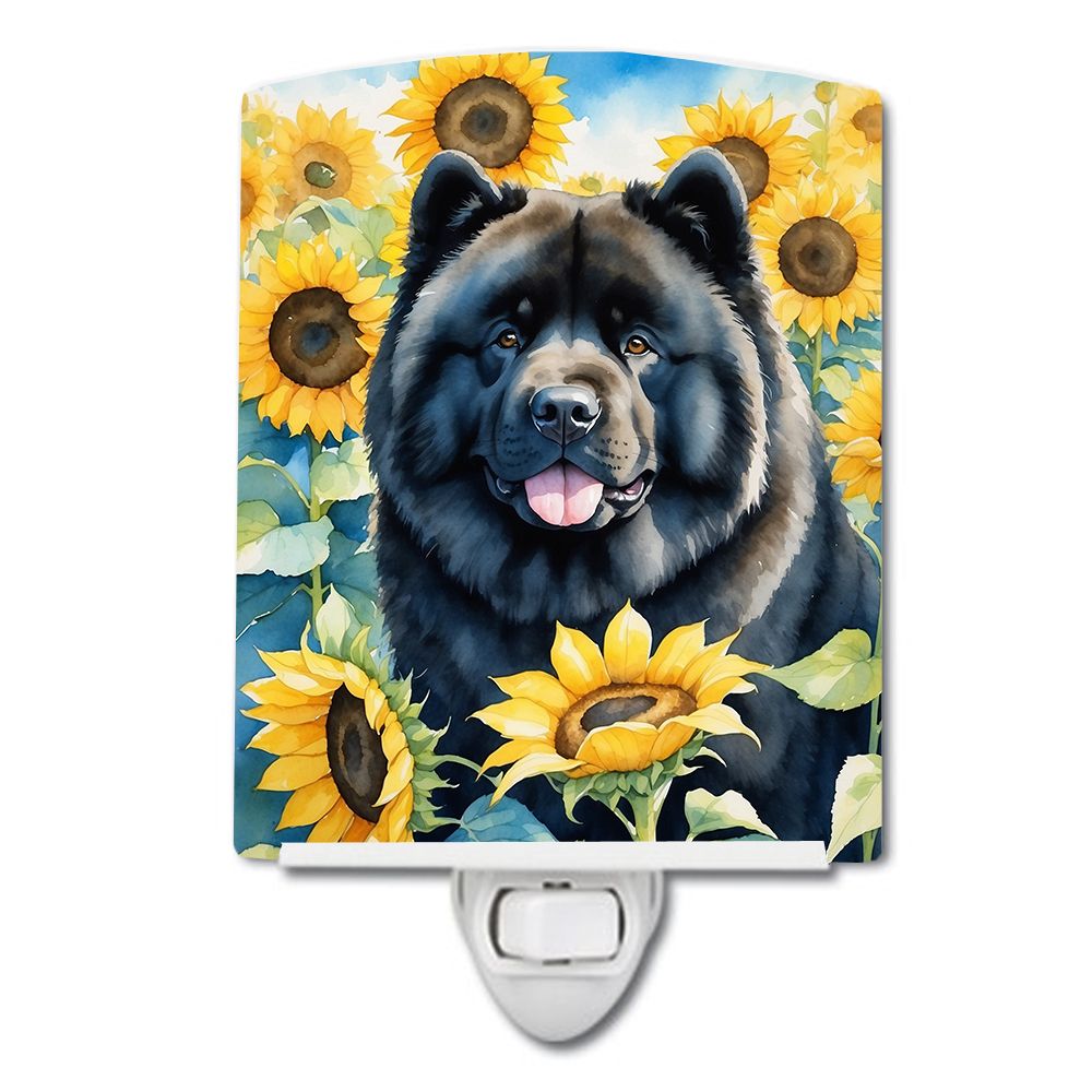 NEW Chow Chow in Sunflowers Ceramic Night Light Compact, UL-Certified, Ideal for Bedroom, Bathroom, Nursery, Hallway, Kitchen, 6