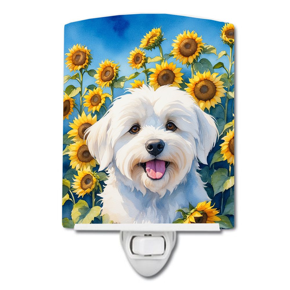 NEW Coton de Tulear in Sunflowers Ceramic Night Light Compact, UL-Certified, Ideal for Bedroom, Bathroom, Nursery, Hallway, Kitc