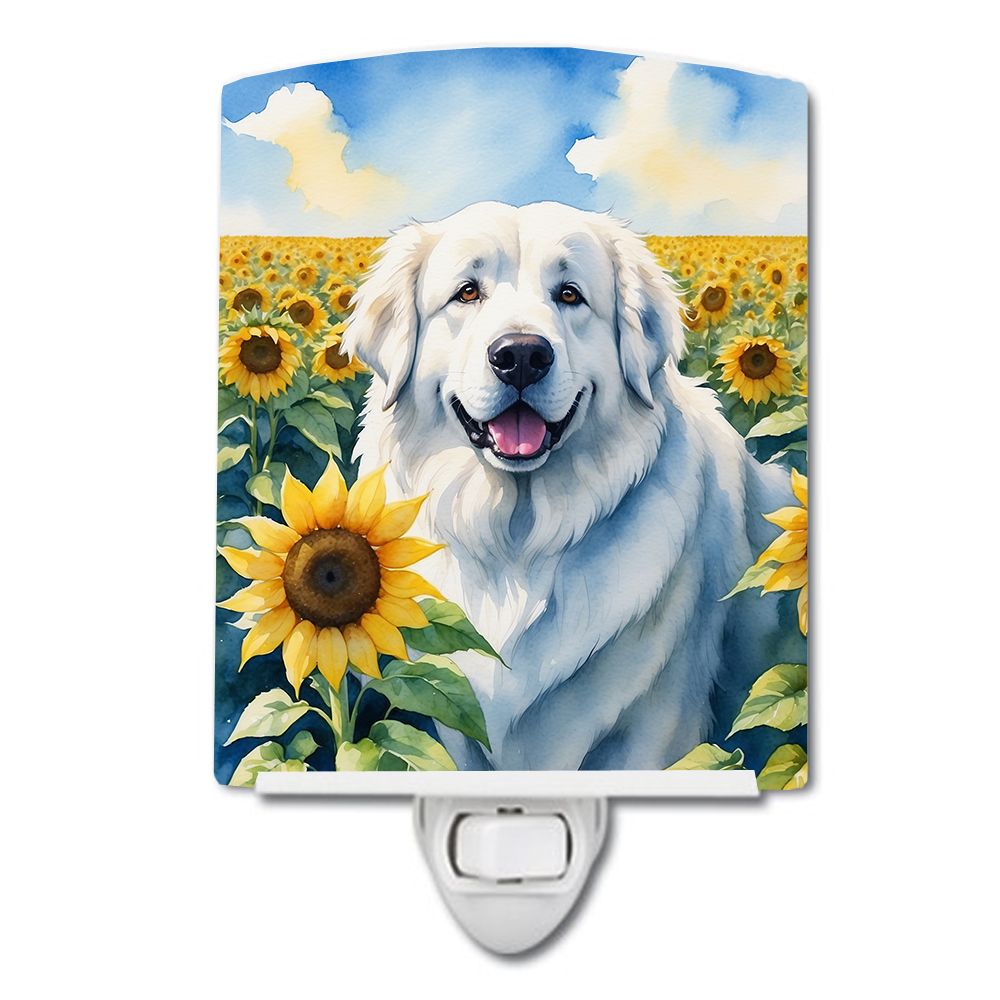 NEW Great Pyrenees in Sunflowers Ceramic Night Light Compact, UL-Certified, Ideal for Bedroom, Bathroom, Nursery, Hallway, Kitch