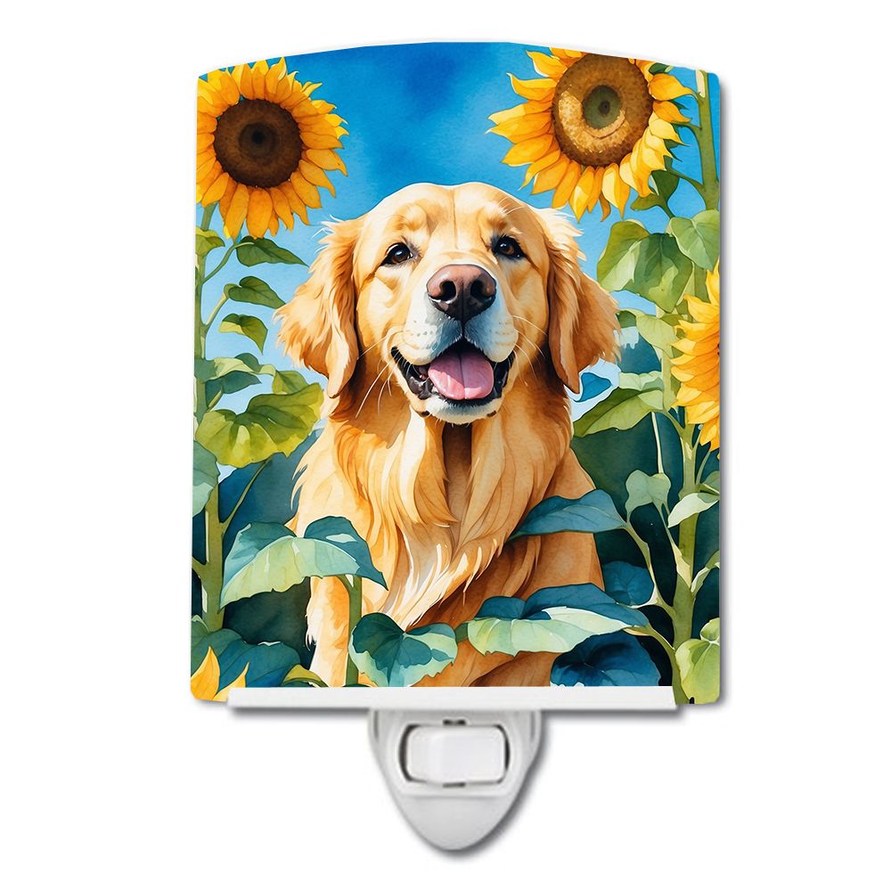 NEW Golden Retriever in Sunflowers Ceramic Night Light Compact, UL-Certified, Ideal for Bedroom, Bathroom, Nursery, Hallway, Kit