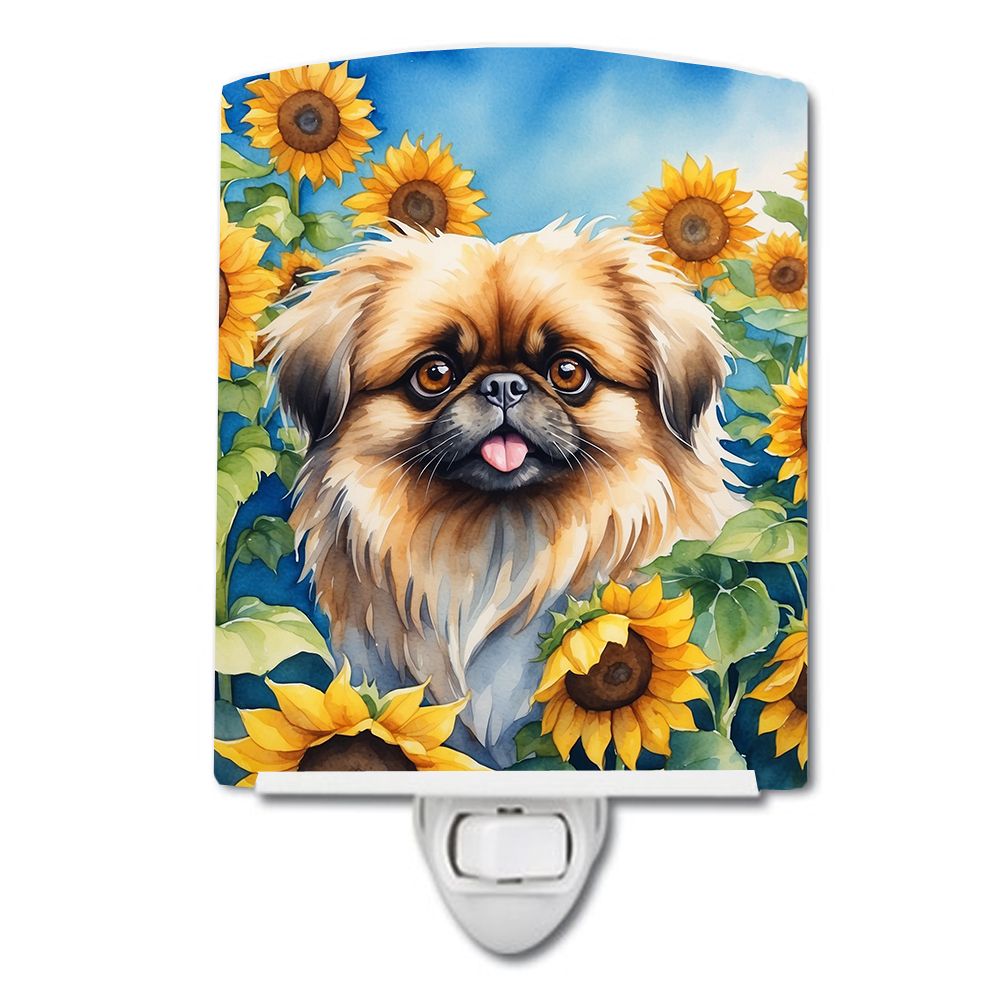 NEW Pekingese in Sunflowers Ceramic Night Light Compact, UL-Certified, Ideal for Bedroom, Bathroom, Nursery, Hallway, Kitchen, 6