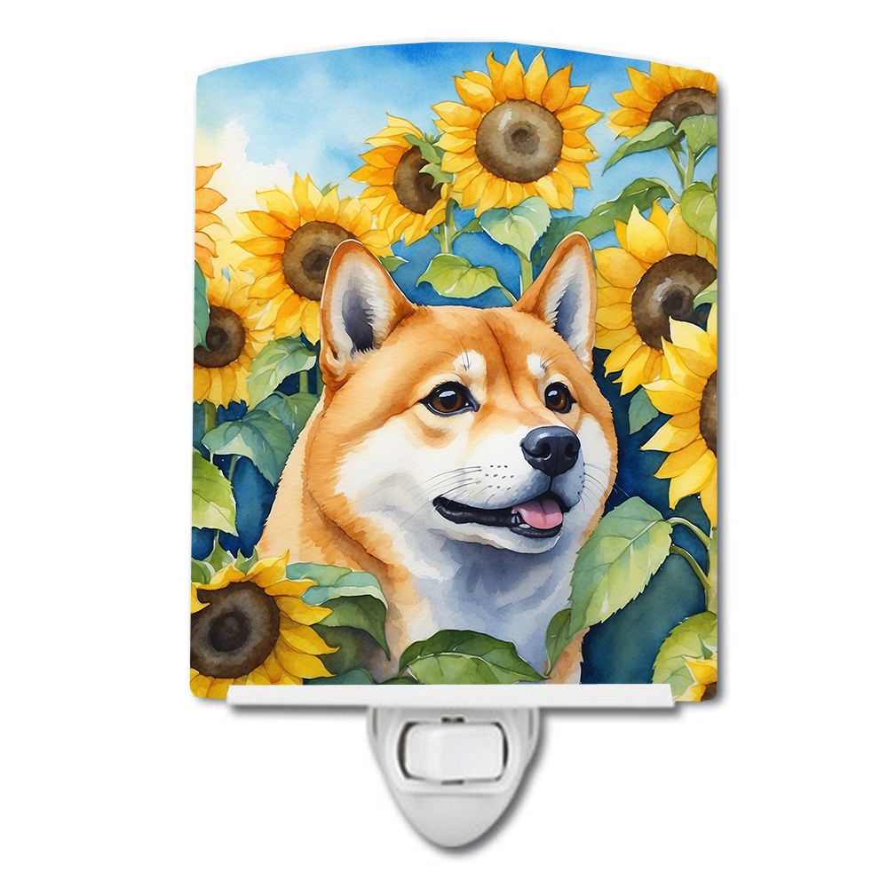 NEW Shiba Inu in Sunflowers Ceramic Night Light Compact, UL-Certified, Ideal for Bedroom, Bathroom, Nursery, Hallway, Kitchen, 6