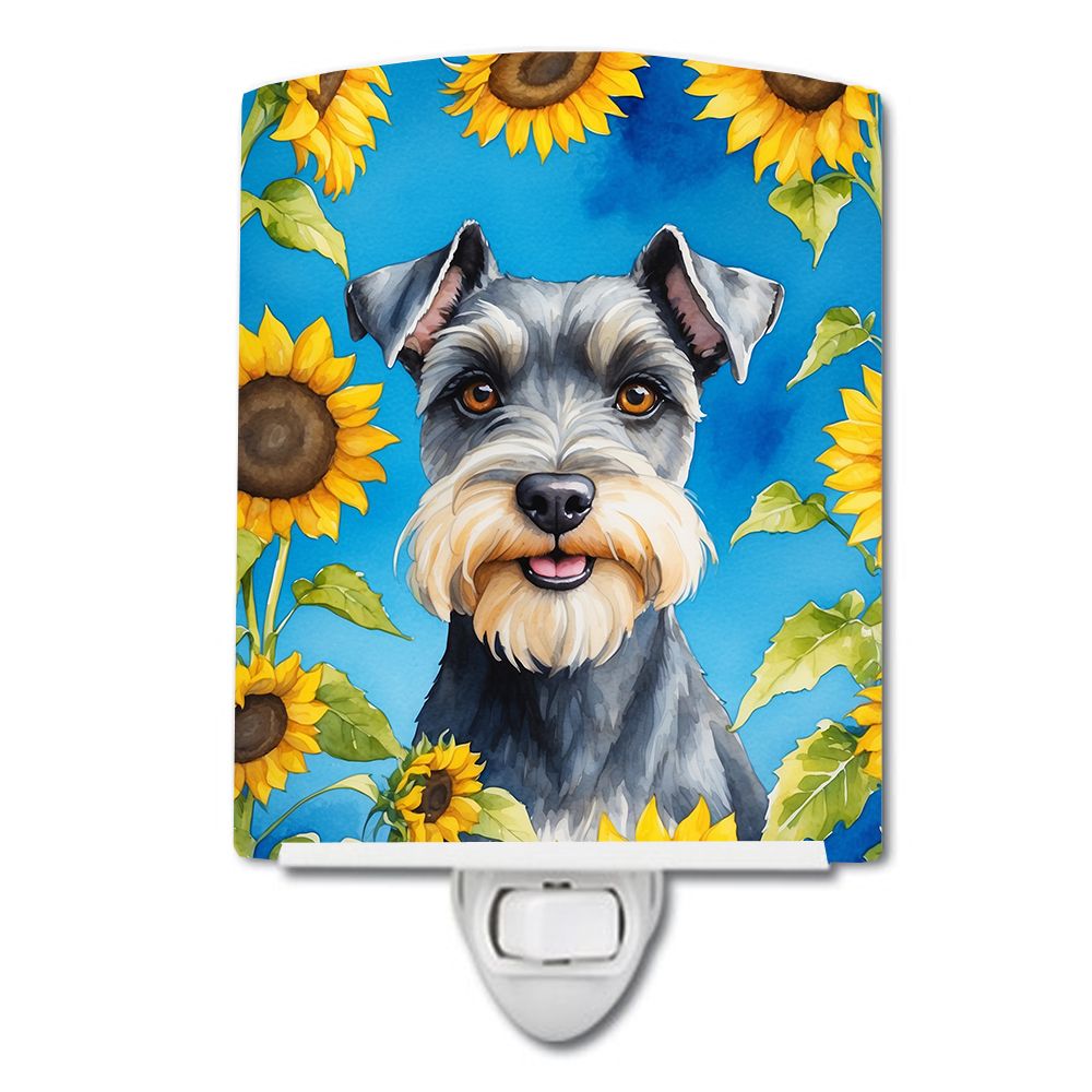 NEW Schnauzer in Sunflowers Ceramic Night Light Compact, UL-Certified, Ideal for Bedroom, Bathroom, Nursery, Hallway, Kitchen, 6