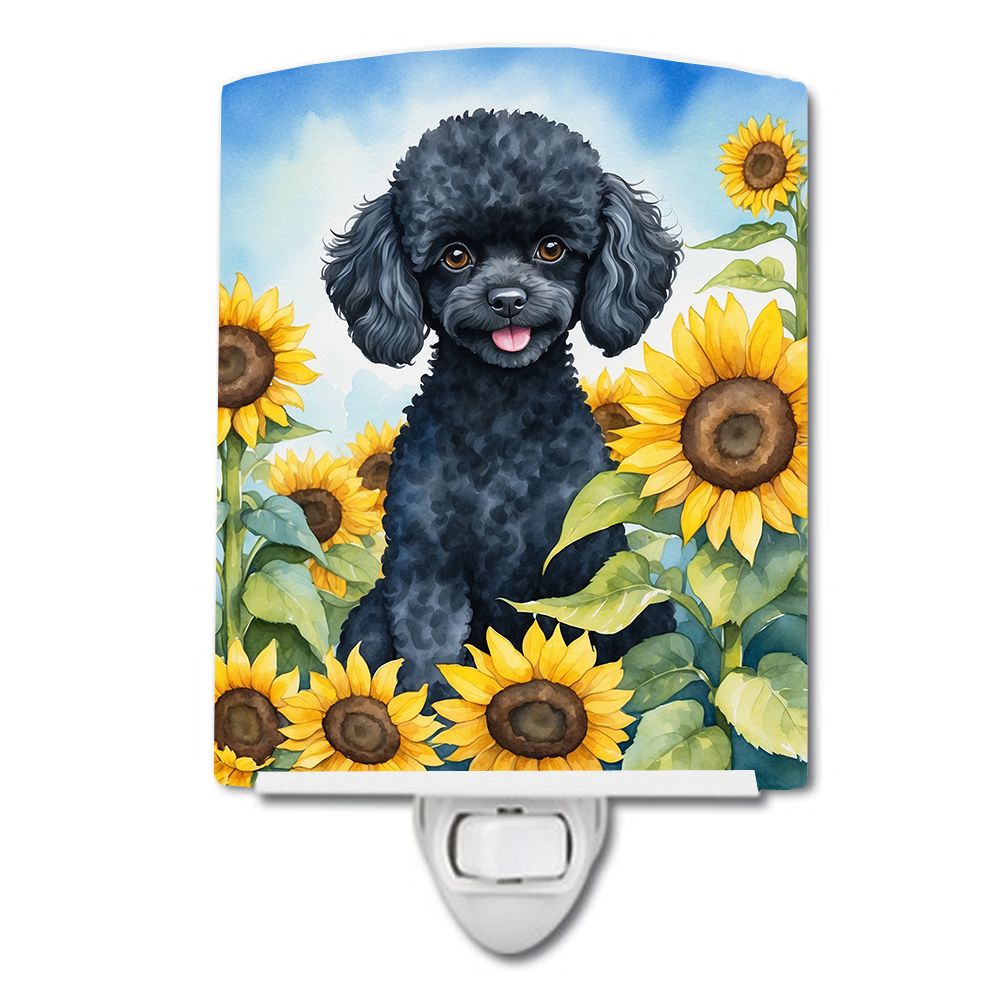 NEW Black Poodle in Sunflowers Ceramic Night Light Compact, UL-Certified, Ideal for Bedroom, Bathroom, Nursery, Hallway, Kitchen