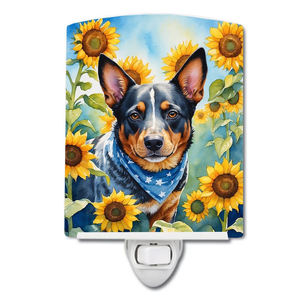 NEW Australian Cattle Dog in Sunflowers Ceramic Night Light Compact, UL-Certified, Ideal for Bedroom, Bathroom, Nursery, Hallway