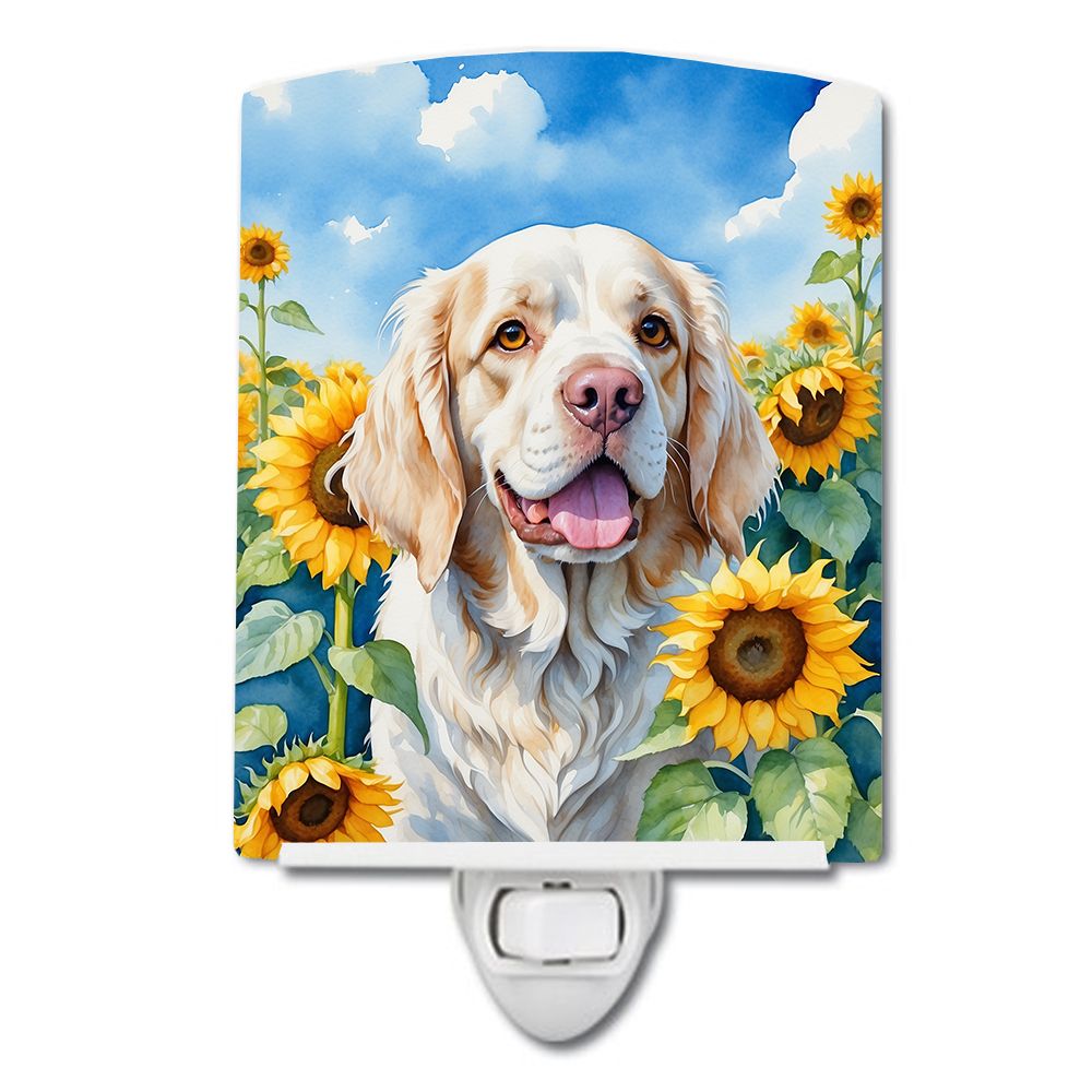 NEW Clumber Spaniel in Sunflowers Ceramic Night Light Compact, UL-Certified, Ideal for Bedroom, Bathroom, Nursery, Hallway, Kitc