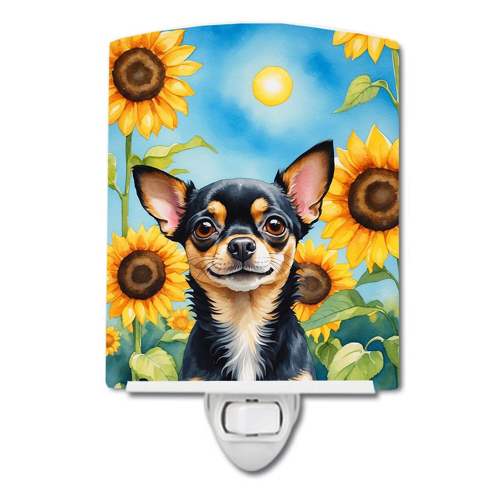 NEW Chihuahua in Sunflowers Ceramic Night Light Compact, UL-Certified, Ideal for Bedroom, Bathroom, Nursery, Hallway, Kitchen, 6