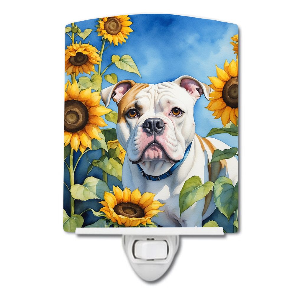 NEW American Bulldog in Sunflowers Ceramic Night Light Compact, UL-Certified, Ideal for Bedroom, Bathroom, Nursery, Hallway, Kit