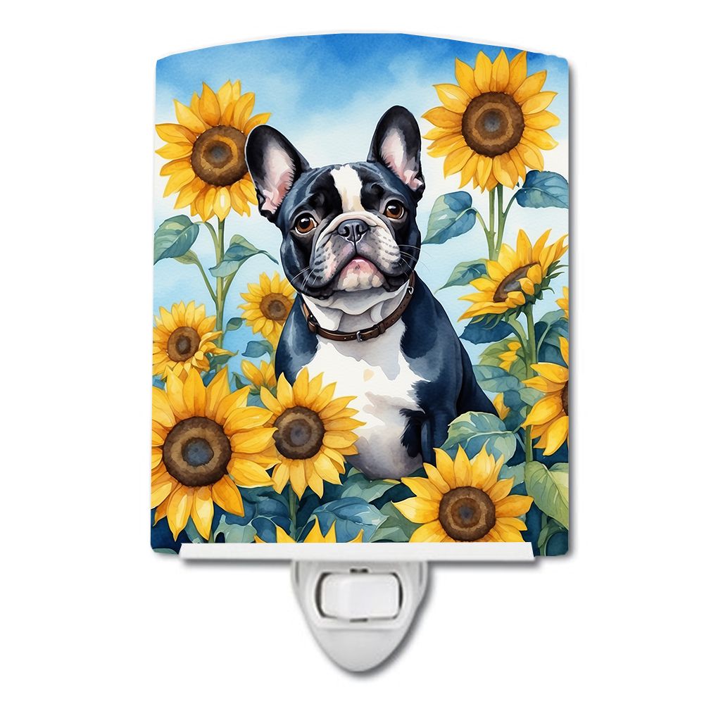 NEW French Bulldog in Sunflowers Ceramic Night Light Compact, UL-Certified, Ideal for Bedroom, Bathroom, Nursery, Hallway, Kitch