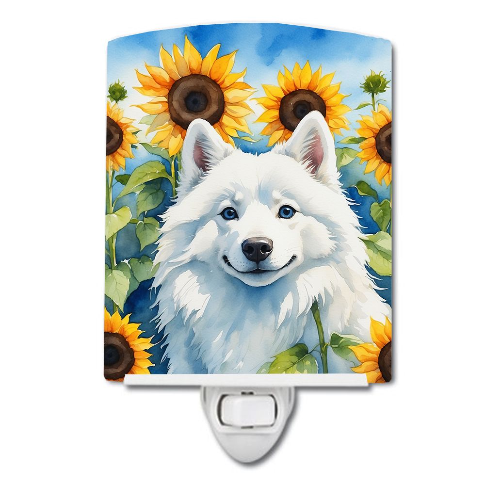 NEW American Eskimo in Sunflowers Ceramic Night Light Compact, UL-Certified, Ideal for Bedroom, Bathroom, Nursery, Hallway, Kitc