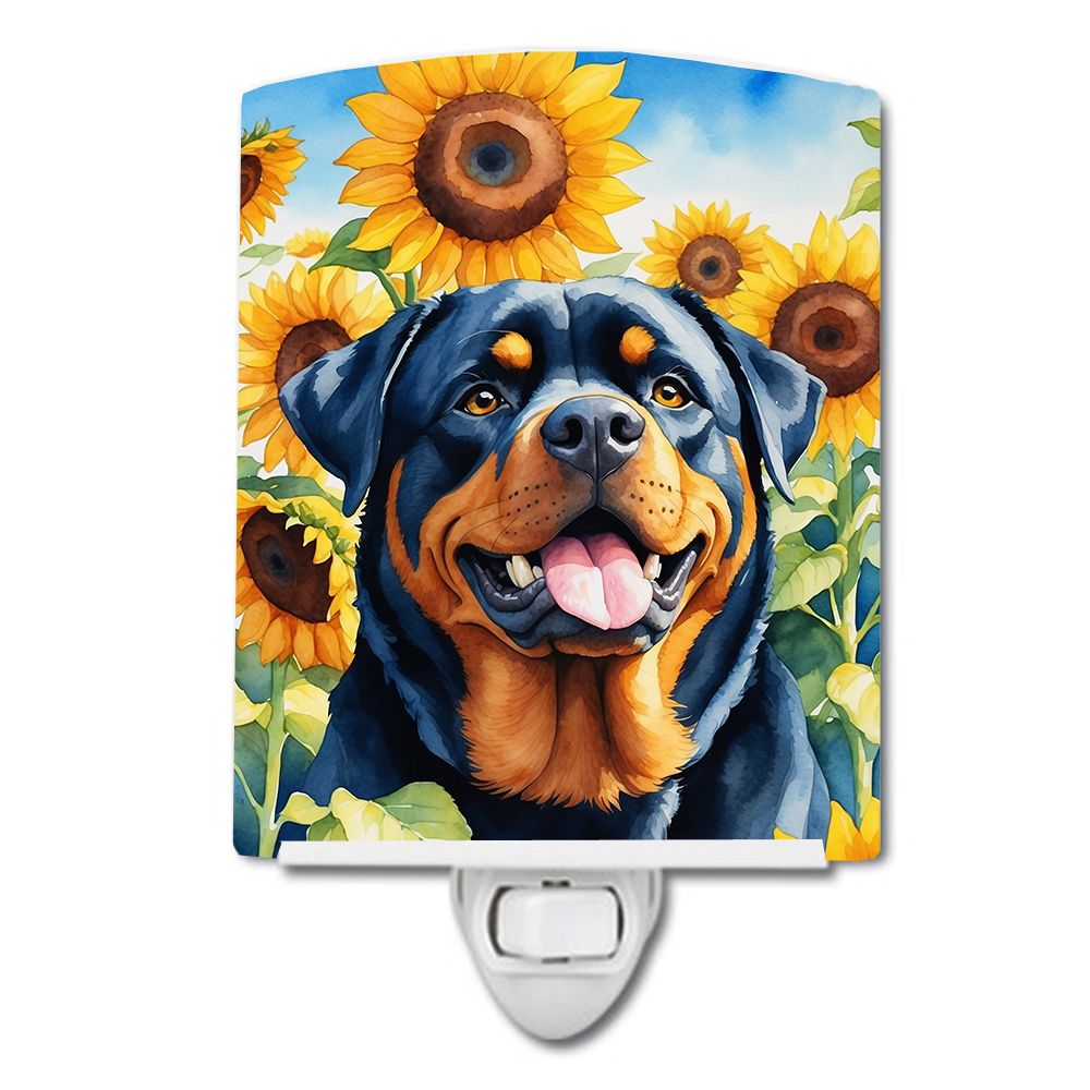 NEW Rottweiler in Sunflowers Ceramic Night Light Compact, UL-Certified, Ideal for Bedroom, Bathroom, Nursery, Hallway, Kitchen, 