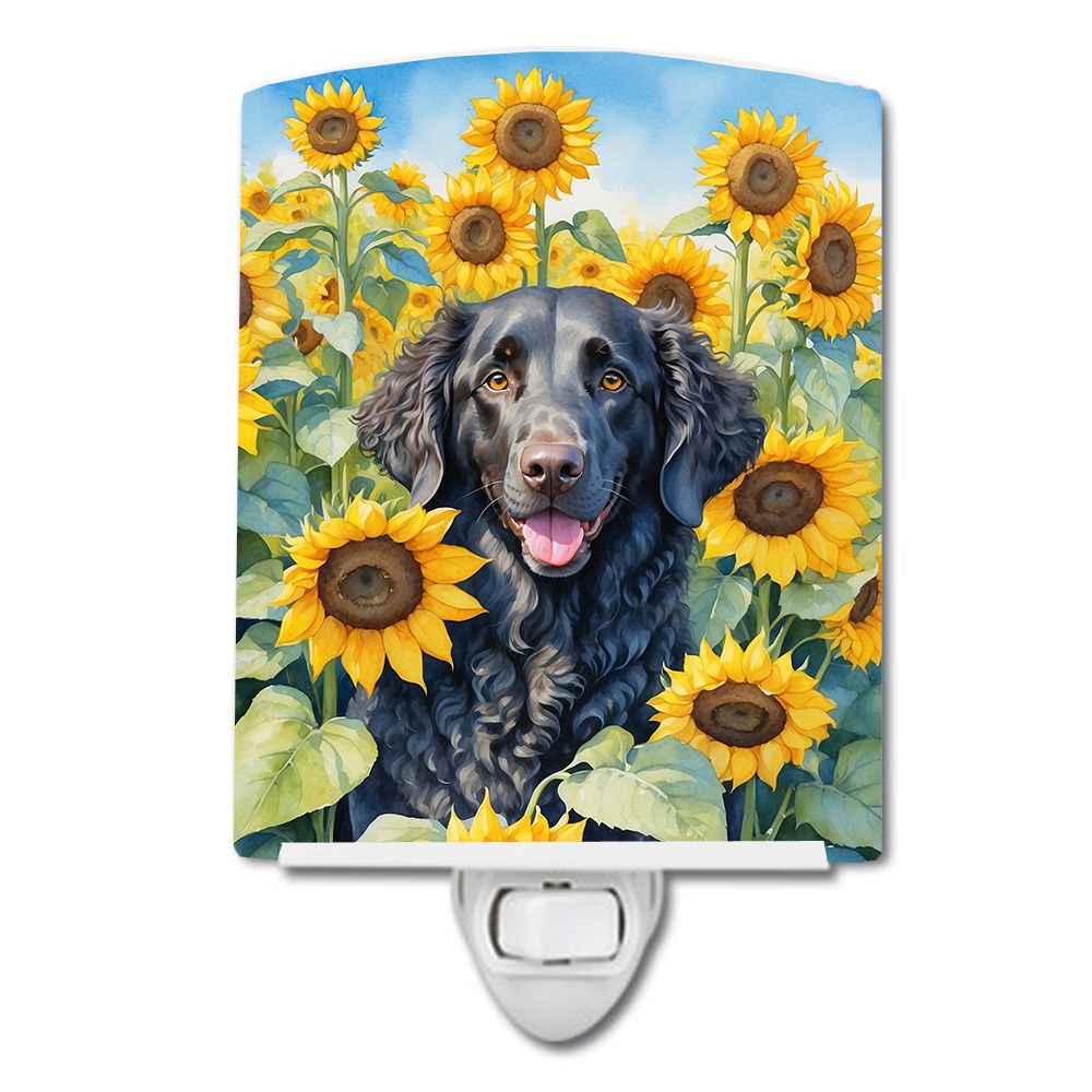 NEW Curly-Coated Retriever in Sunflowers Ceramic Night Light Compact, UL-Certified, Ideal for Bedroom, Bathroom, Nursery, Hallwa