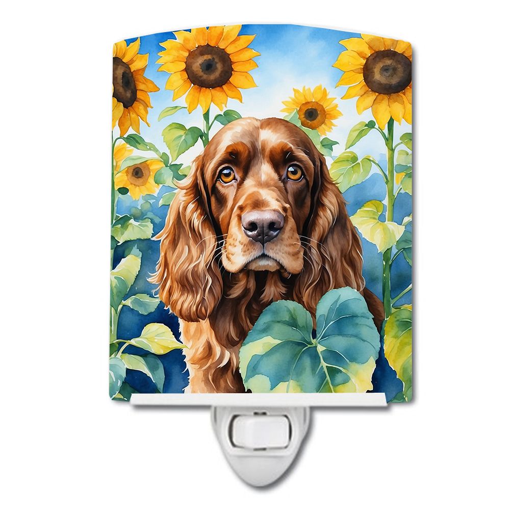 NEW English Cocker Spaniel in Sunflowers Ceramic Night Light Compact, UL-Certified, Ideal for Bedroom, Bathroom, Nursery, Hallwa