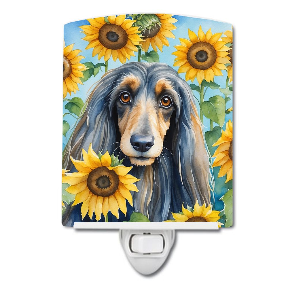 NEW Afghan Hound in Sunflowers Ceramic Night Light Compact, UL-Certified, Ideal for Bedroom, Bathroom, Nursery, Hallway, Kitchen