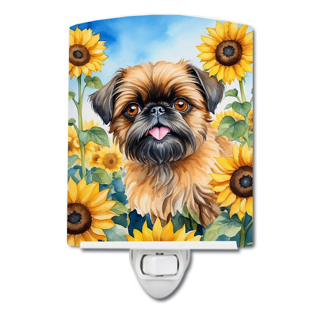 NEW Brussels Griffon in Sunflowers Ceramic Night Light Compact, UL-Certified, Ideal for Bedroom, Bathroom, Nursery, Hallway, Kit