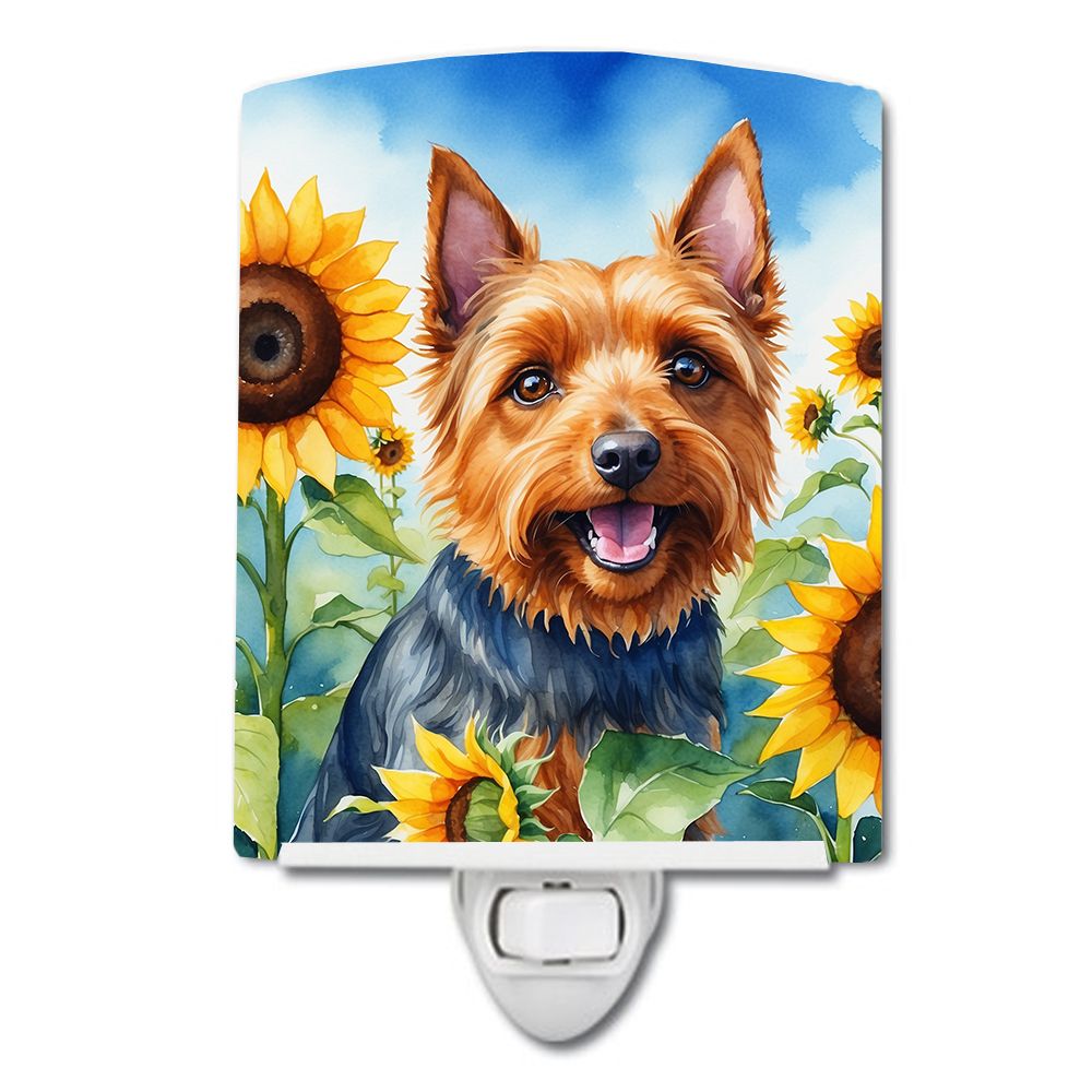 NEW Australian Terrier in Sunflowers Ceramic Night Light Compact, UL-Certified, Ideal for Bedroom, Bathroom, Nursery, Hallway, K