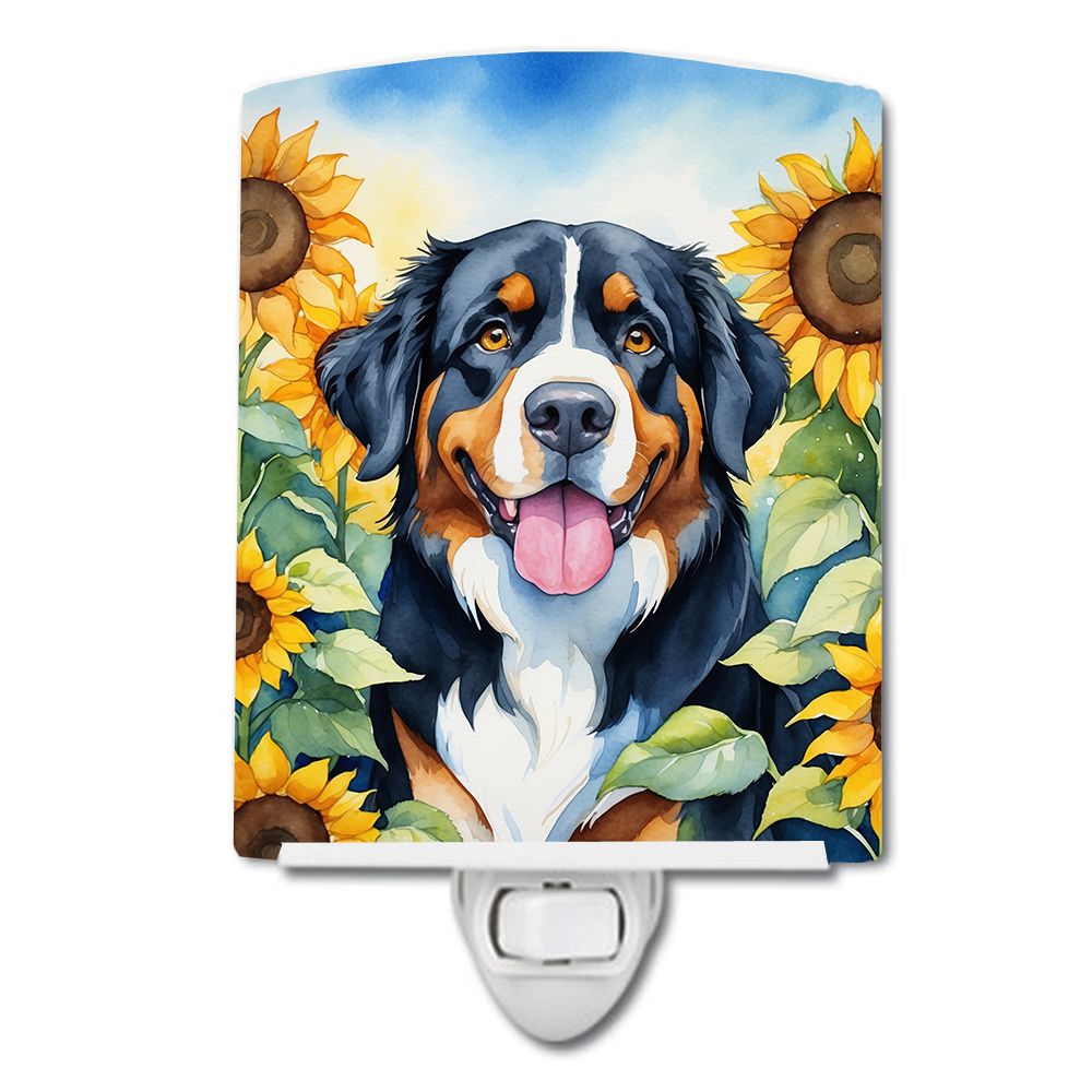 NEW Bernese Mountain Dog in Sunflowers Ceramic Night Light Compact, UL-Certified, Ideal for Bedroom, Bathroom, Nursery, Hallway,