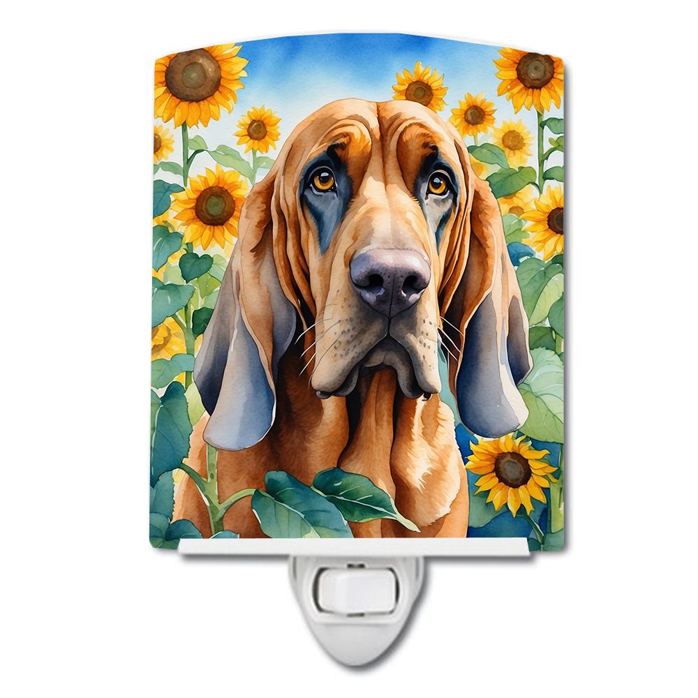 NEW Bloodhound in Sunflowers Ceramic Night Light Compact, UL-Certified, Ideal for Bedroom, Bathroom, Nursery, Hallway, Kitchen, 