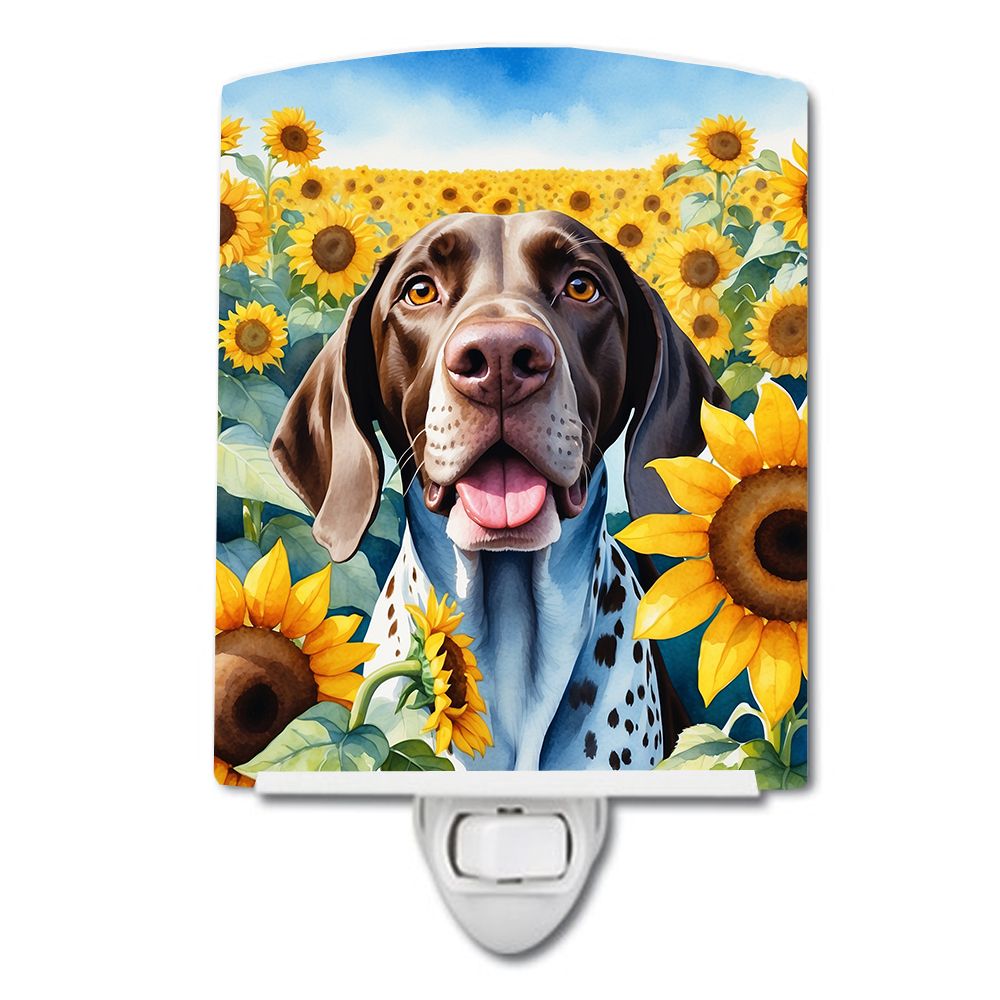 NEW German Shorthaired Pointer in Sunflowers Ceramic Night Light Compact, UL-Certified, Ideal for Bedroom, Bathroom, Nursery, Ha