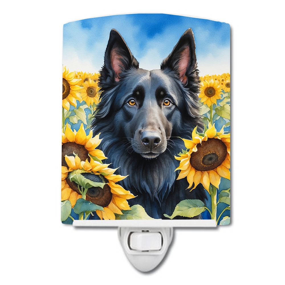 NEW Belgian Sheepdog in Sunflowers Ceramic Night Light Compact, UL-Certified, Ideal for Bedroom, Bathroom, Nursery, Hallway, Kit
