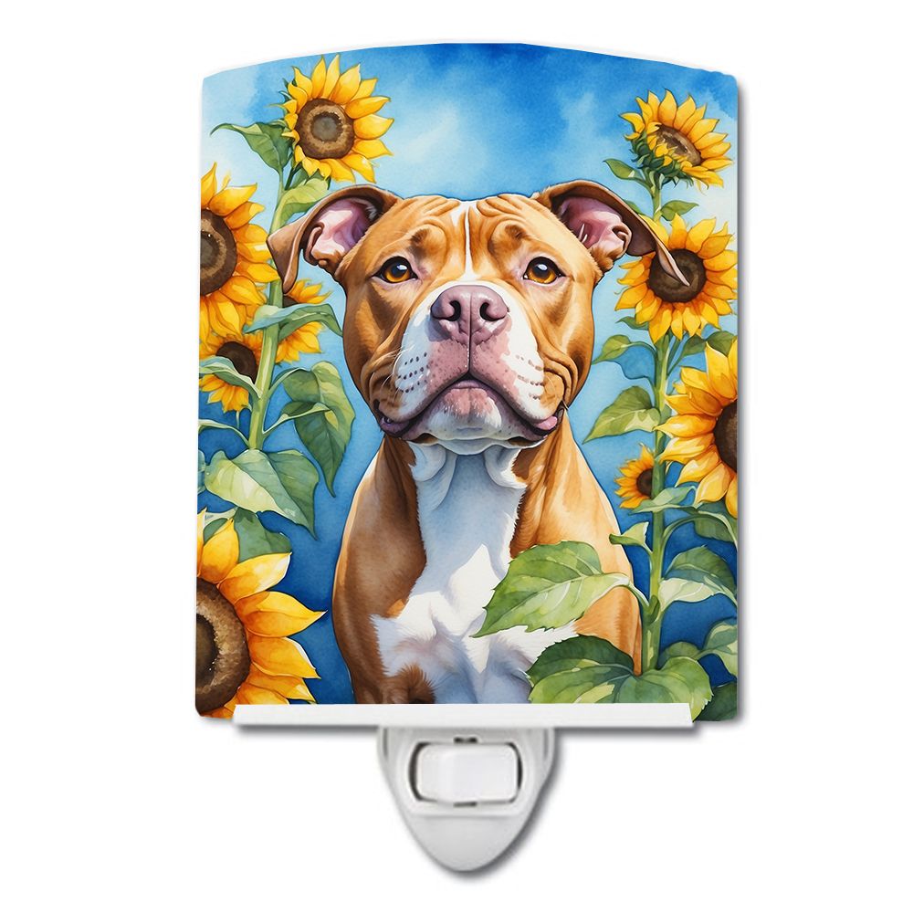 NEW Pit Bull Terrier in Sunflowers Ceramic Night Light Compact, UL-Certified, Ideal for Bedroom, Bathroom, Nursery, Hallway, Kit