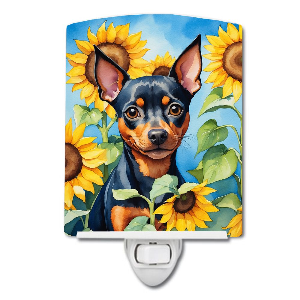 NEW Miniature Pinscher in Sunflowers Ceramic Night Light Compact, UL-Certified, Ideal for Bedroom, Bathroom, Nursery, Hallway, K