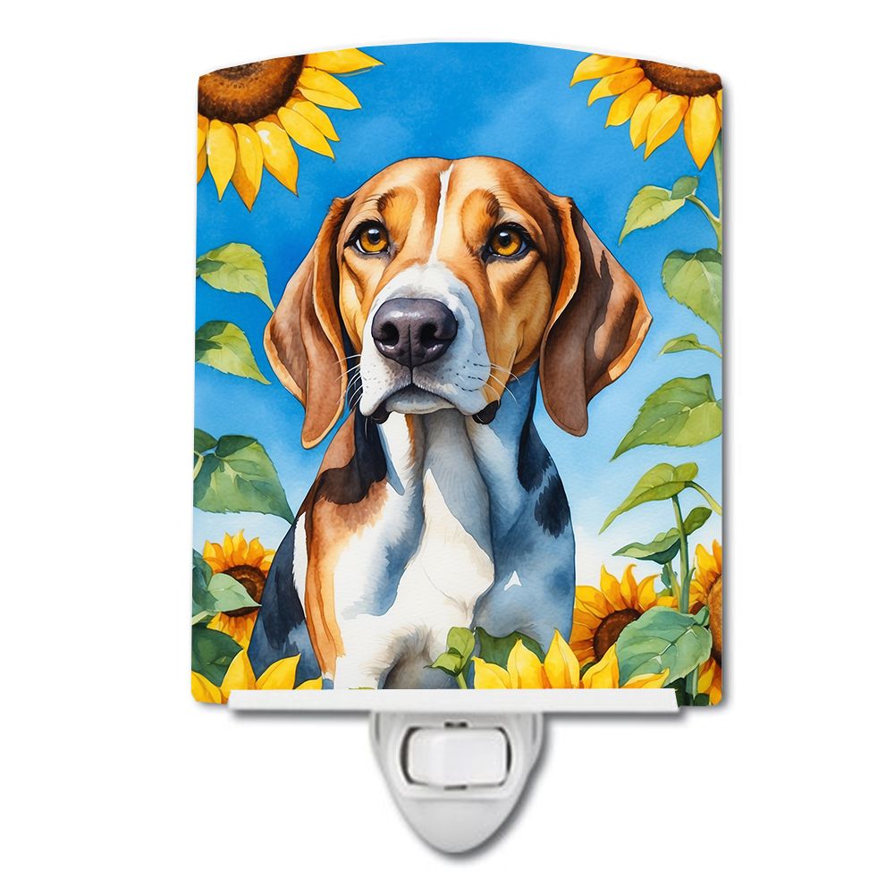 NEW American Foxhound in Sunflowers Ceramic Night Light Compact, UL-Certified, Ideal for Bedroom, Bathroom, Nursery, Hallway, Ki