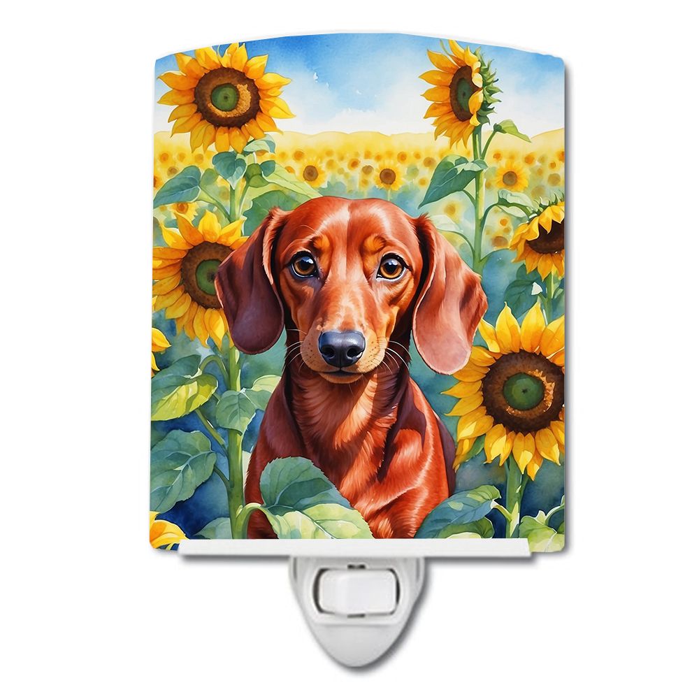 NEW Dachshund in Sunflowers Ceramic Night Light Compact, UL-Certified, Ideal for Bedroom, Bathroom, Nursery, Hallway, Kitchen, 6