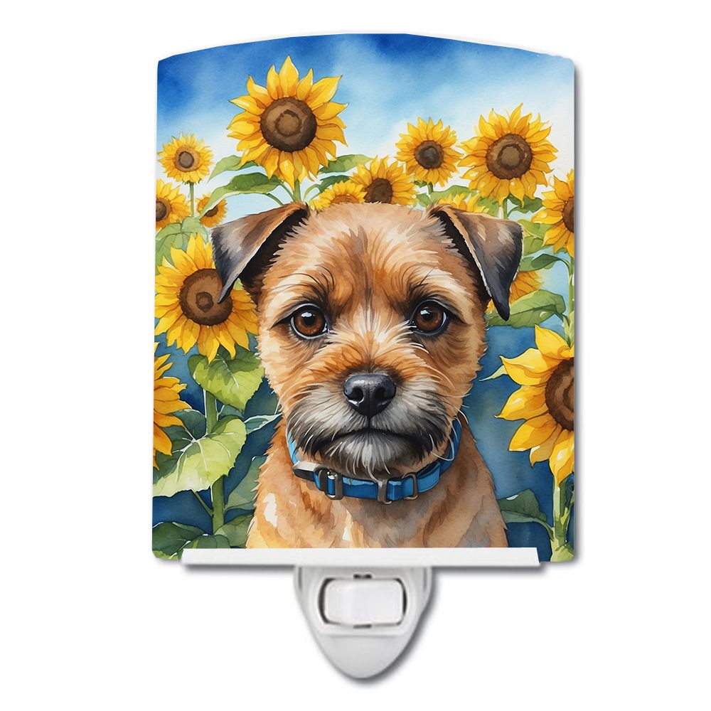 NEW Border Terrier in Sunflowers Ceramic Night Light Compact, UL-Certified, Ideal for Bedroom, Bathroom, Nursery, Hallway, Kitch