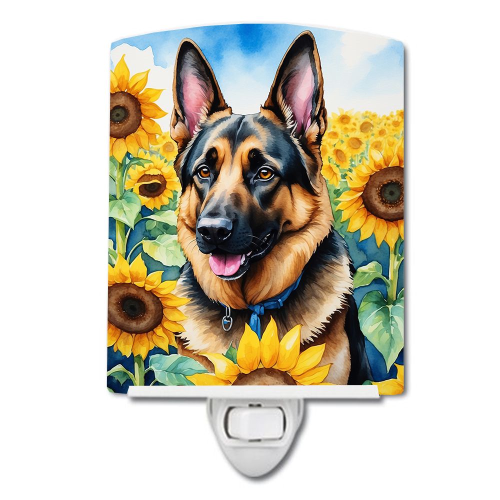 NEW German Shepherd in Sunflowers Ceramic Night Light Compact, UL-Certified, Ideal for Bedroom, Bathroom, Nursery, Hallway, Kitc
