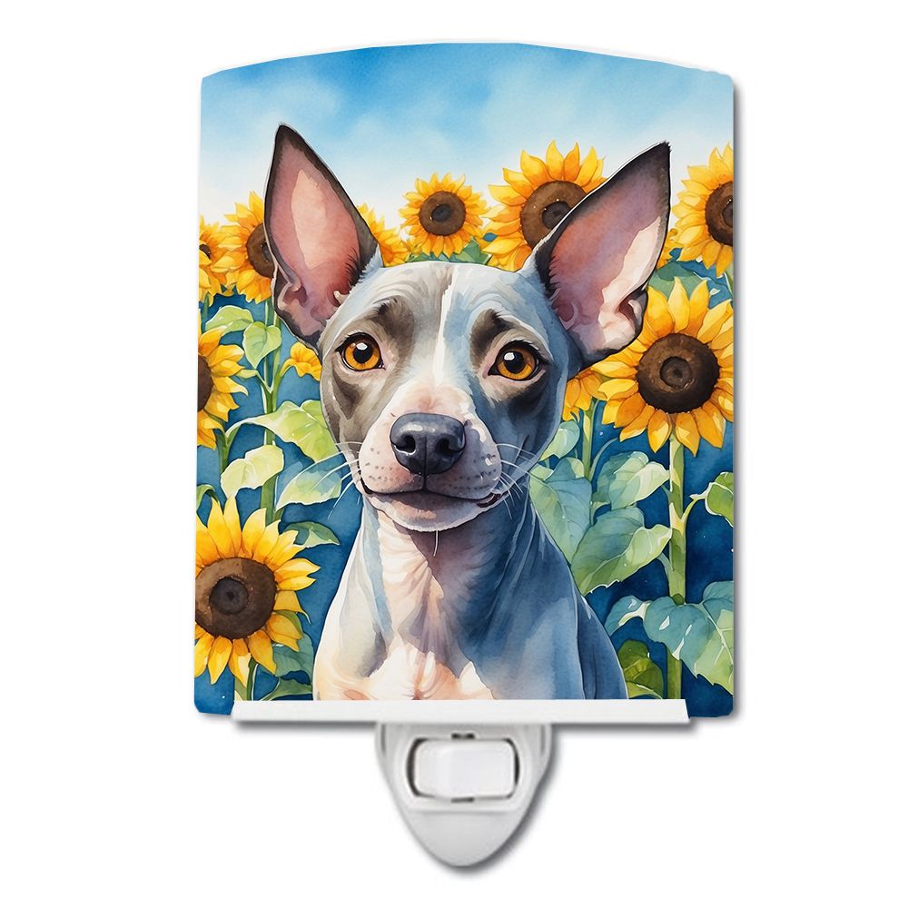 NEW American Hairless Terrier in Sunflowers Ceramic Night Light Compact, UL-Certified, Ideal for Bedroom, Bathroom, Nursery, Hal