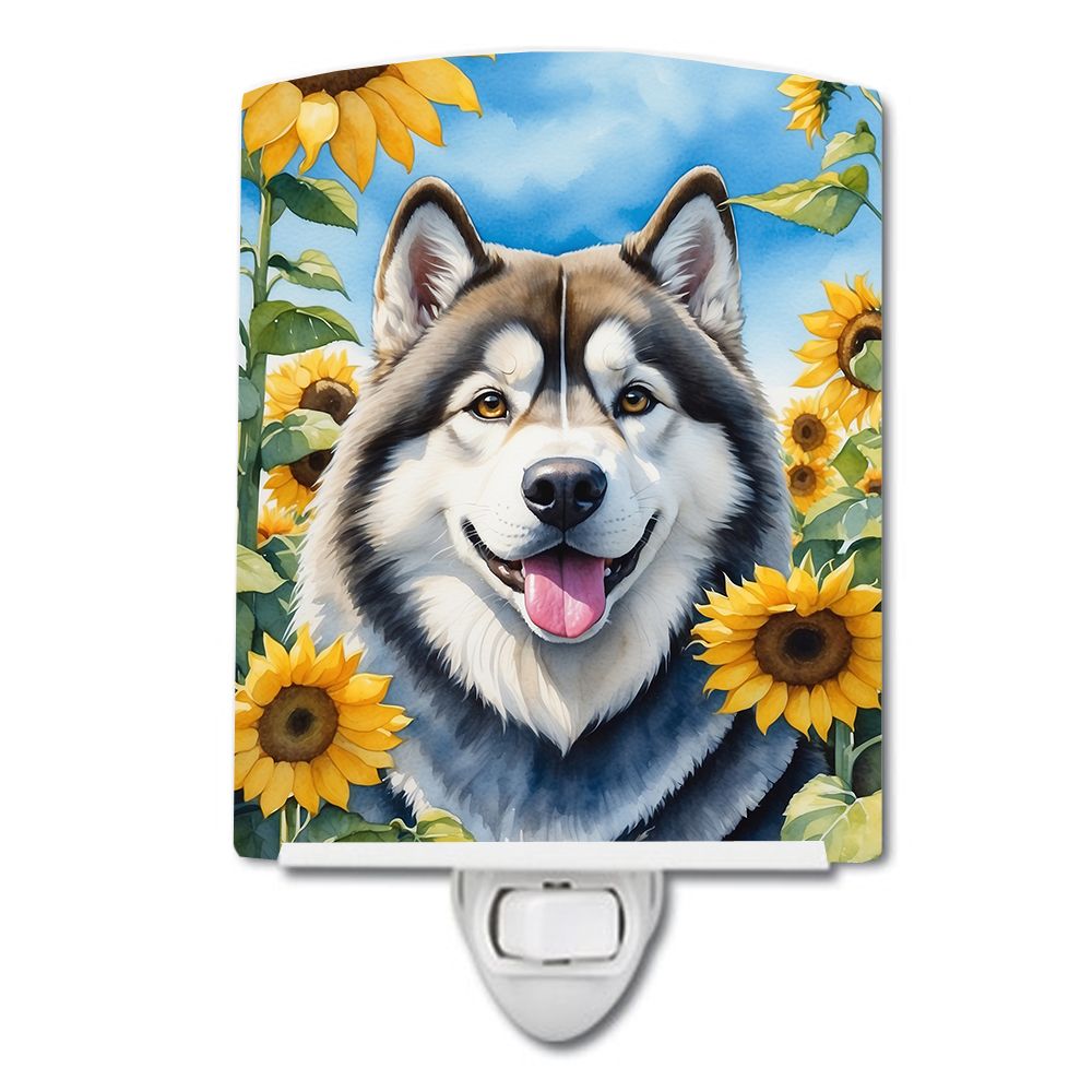 NEW Alaskan Malamute in Sunflowers Ceramic Night Light Compact, UL-Certified, Ideal for Bedroom, Bathroom, Nursery, Hallway, Kit
